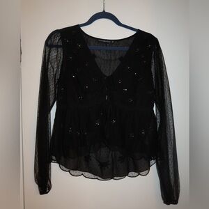Abercrombie & Fitch Black Sheer Lace Blouse